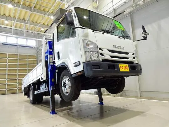 【年次点検済】エルフ 3.4t 高床 ワイドロング タダノ4段セルフクレーン付