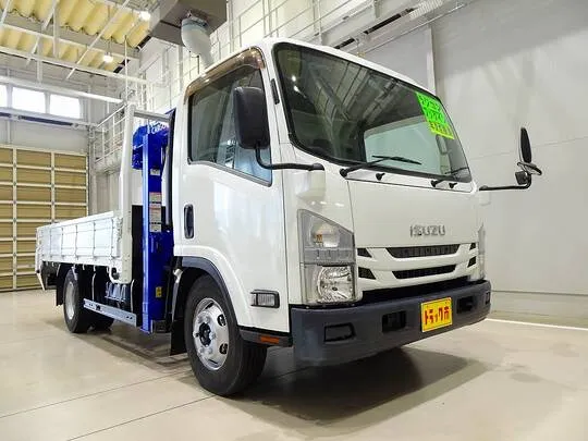 【年次点検済】エルフ 3.4t 高床 ワイドロング タダノ4段セルフクレーン付